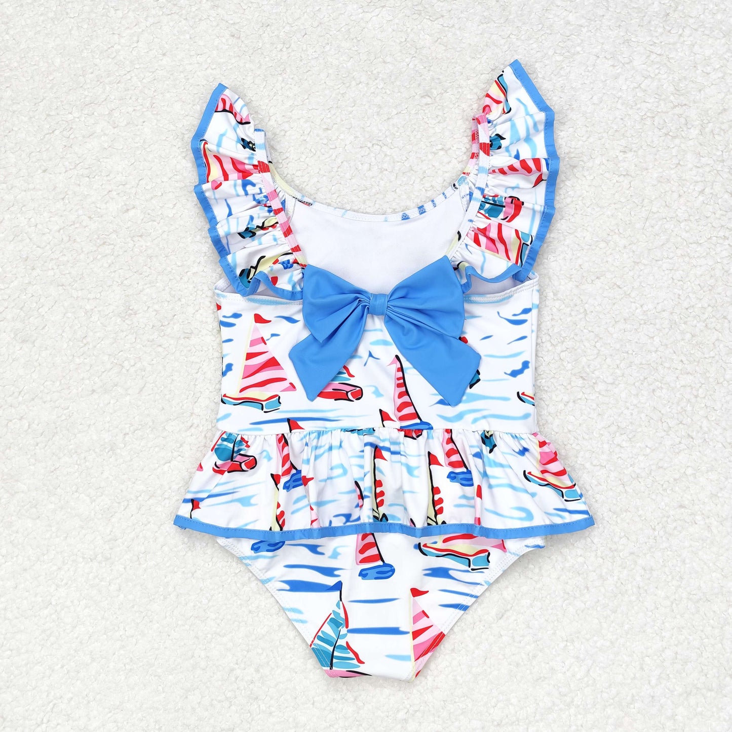 S0277 Sailing blue bow white one-piece swimsuit