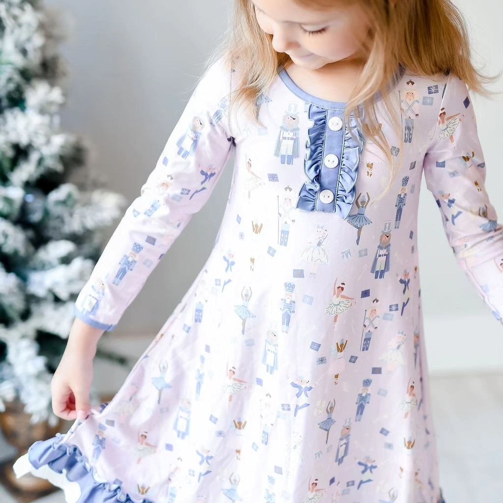 GLD0874 Baby Girls Christmas Blue Soldier Knee Length Dresses Preorder
