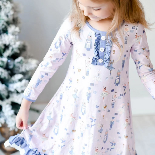 GLD0874 Baby Girls Christmas Blue Soldier Knee Length Dresses Preorder