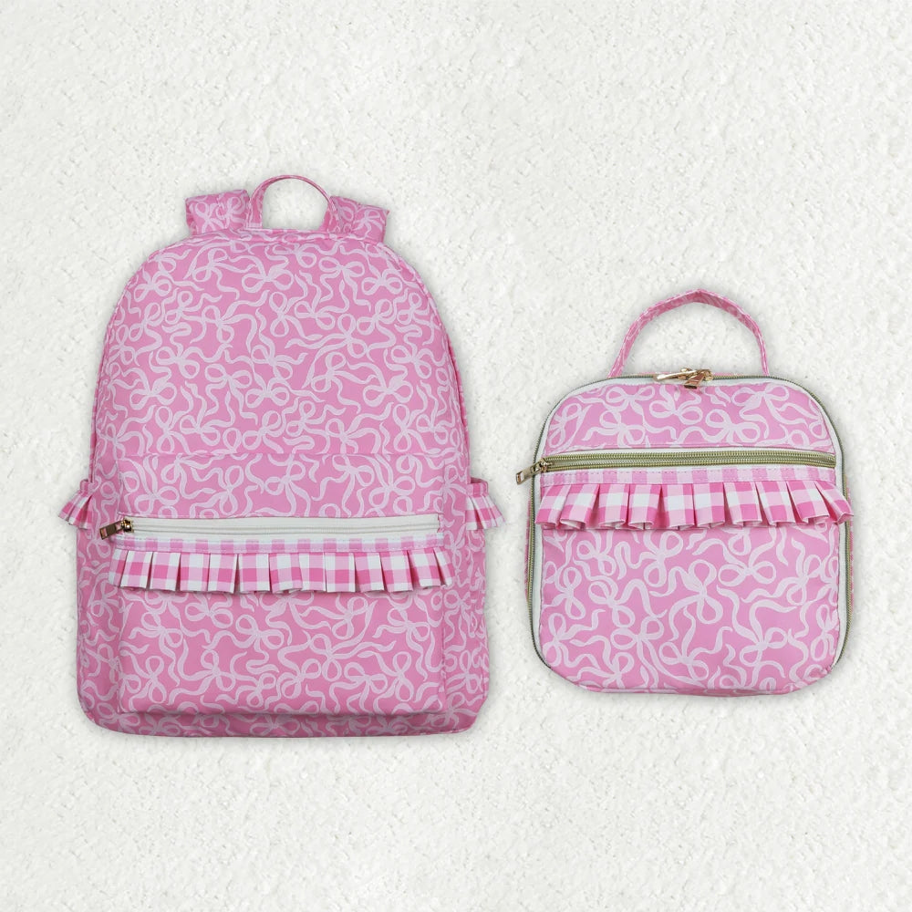 Sibling Baby Girls Pink Bows Ruffle School Bags Lunch Boxes 8.7