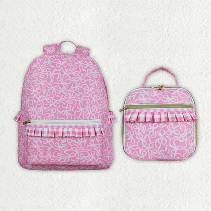 Sibling Baby Girls Pink Bows Ruffle School Bags Lunch Boxes 8.7