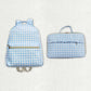 Baby Kids Back To School Sibling Blue Checkered Backpack Bags Lunch Boxes