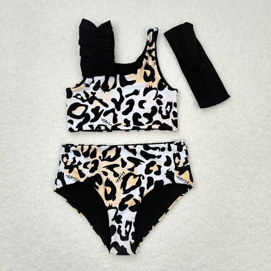 S0223 Leopard print orange and white bathing suit