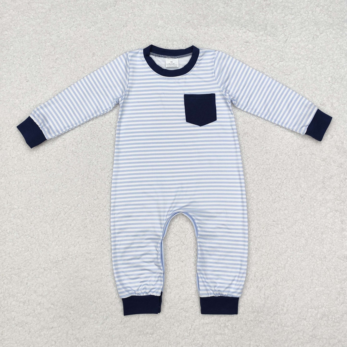 LR1805 Baby Infant Boys Blue Stripes Pocket Romper