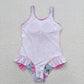 S0349 1989 Country music singer Floral plaid pink lace one-piece swimsuit