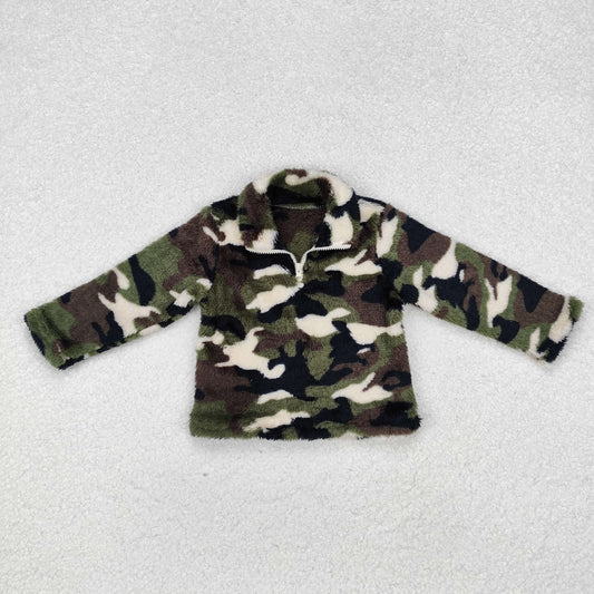 BT0737 Baby Boys Green Camo Zip Pullovers Tee Tops