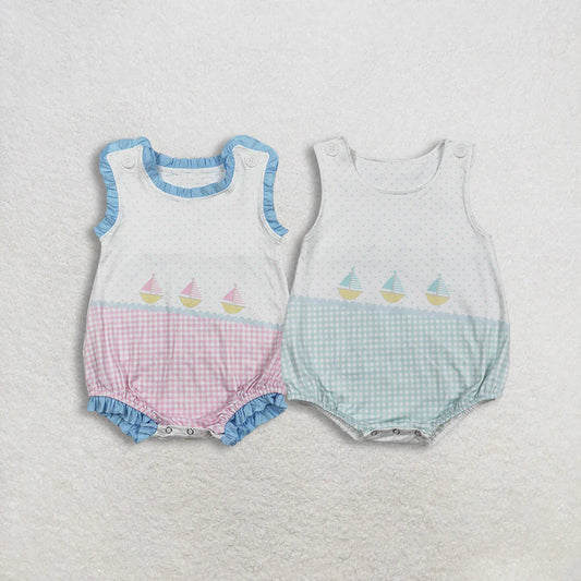 RTS Sibling Baby Boys Girls Sleeveless Boats Polka Dots Checked Rompers