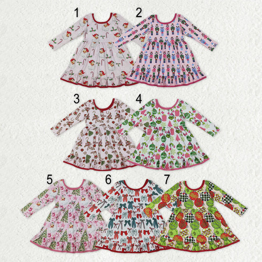 Sibling Baby Girls Christmas Long Sleeve Santa Soldiers Grin Ruffle Knee Length Dresses C11.21