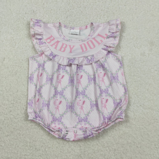 SR3292 Baby Girls Pink Flutter Sleeve Baby Doll Bow Flowers Ruffle Romper C11.10