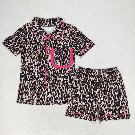 GSSO1122 Adult women's leopard print rose lace short sleeve shorts pajama set