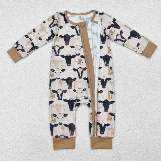 LR1799 Baby Infant Boys Western Cow Black Zip Romper