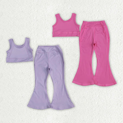 Sibling Baby Girls Yoga Vest Bell Bottom Pants Active Wear Outfits 5.27