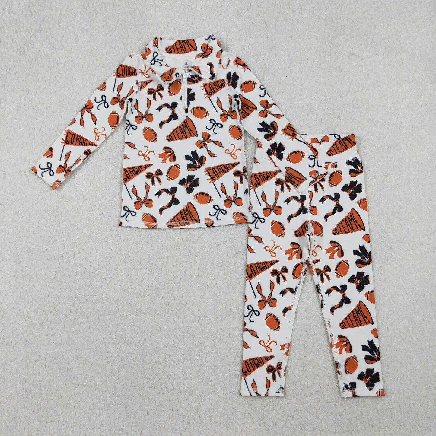 GLP2760 Baby Girls Orange Bows Footballs Go Teams Pullovers Leggings Yoga Clothes Set C10.23