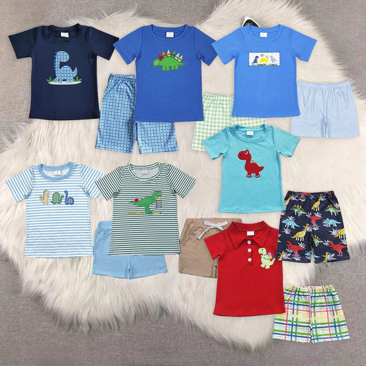 Sibling Baby Boys Back To School Embroidery Dinosaurs Summer Shorts Sets 4.29