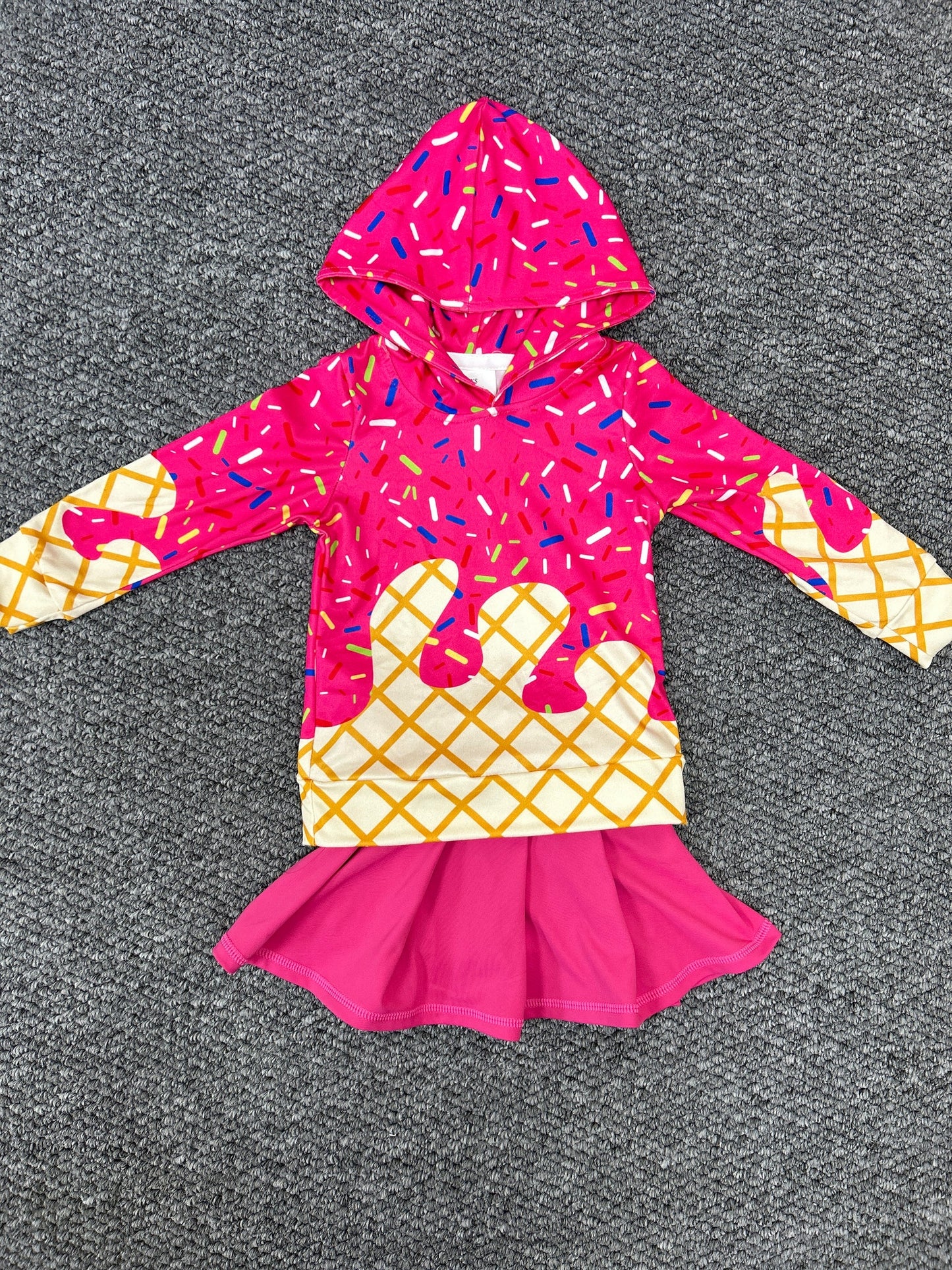 BT1271+GLK0079 Baby Girls Hot Pink Drip Hoodie Top Yoga Skort Team Set 7.30