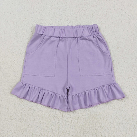 Sibling Baby Girls Lavender Grey Pockets Summer Cotton Ruffle Short Bottoms 7.5