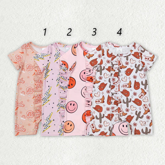 Sibling Baby Girls Ruffle Western Short Sleeve Rompers 4.16