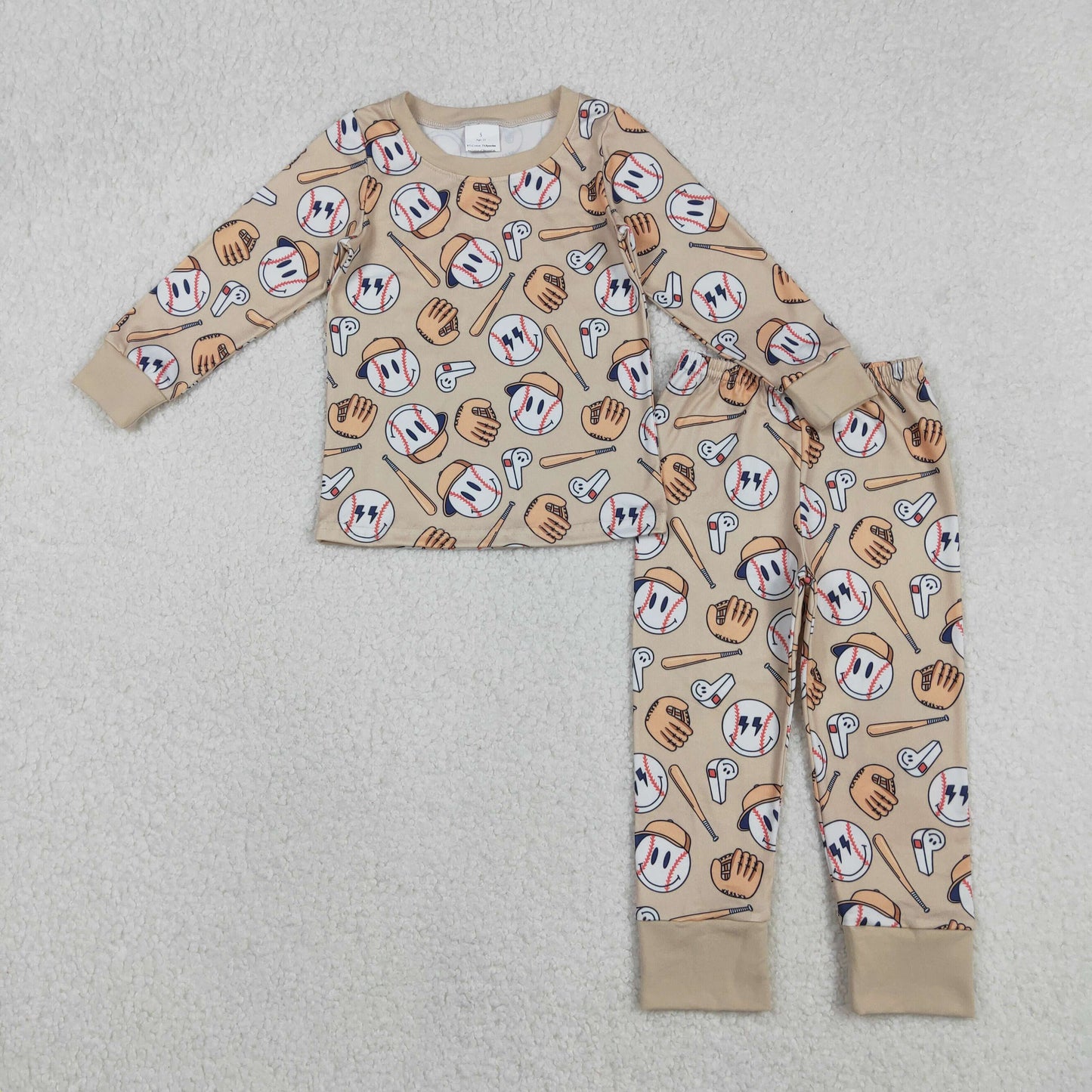 BLP1346 Baby Boys Smile Baseballs Top Pants Team Pajamas Set C11.12