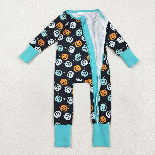 LR2465 Baby Boys Long Sleeves Colorful Ghost Pumpkins Zipper Pant Romper C8.18