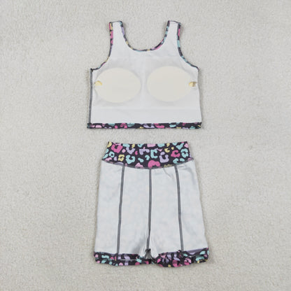 GSD2176 Baby Girls Purple Colorful Leopard Yoga Vest Skort Active Wear Set C11.12