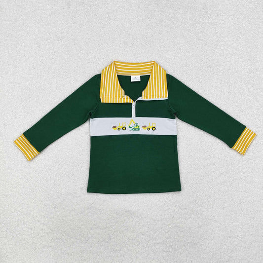 BT0931 Baby Boys Green Constructions Zip Long Sleeve Pullovers Tops