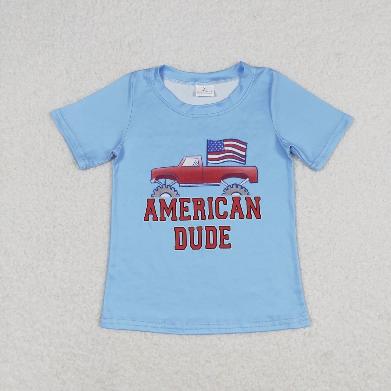 BT0650 Boys 4th of July Flag blue short-sleeved top