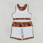 GT0518+ SS0215 Cactus brown sleeveless top and shorts yoga suit