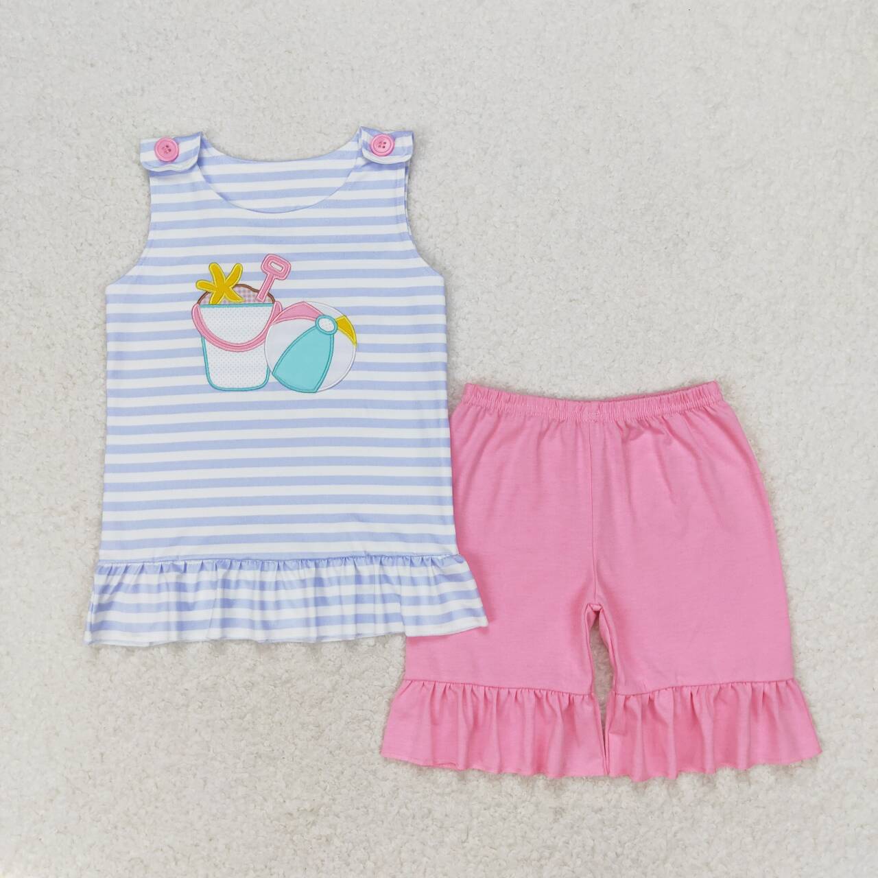 GT0568 Embroidered beach ball Starfish barrel blue and white striped sleeveless top