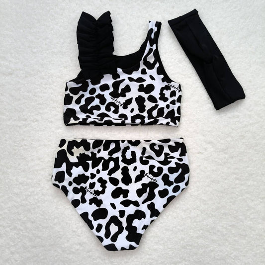 S0224 Cow-print black and white bathing suit