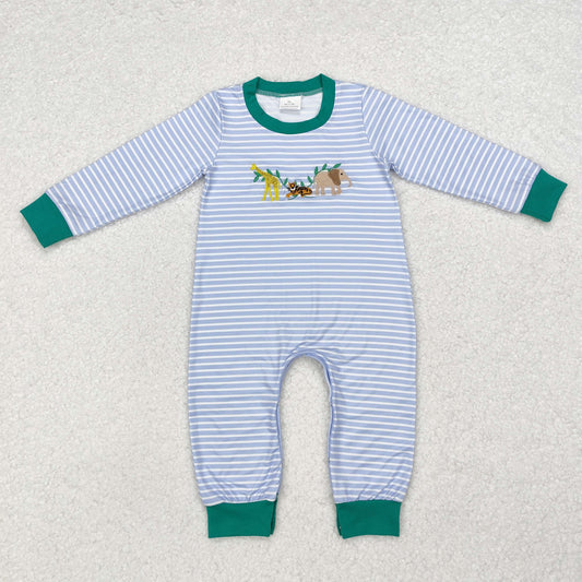 LR1616 Baby Infant Boys Blue Stripes Animals Elephant Romper