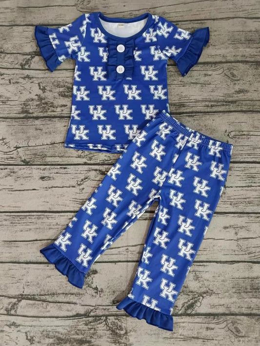 Baby Girls Blue Team UK Top Ruffle Pants Pajamas Clothes Sets order preorder (moq 3)