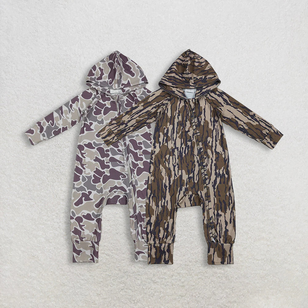 Sibling Baby Boys Southern Camo Hoodie Two Way Zip Convertible Rompers C11.14