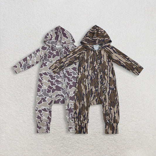 Sibling Baby Boys Southern Camo Hoodie Two Way Zip Convertible Rompers C11.14