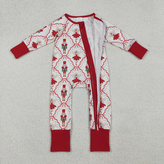 LR2633 Baby Girls Red Bows Soldiers Plaid Christmas Zipper Footie Romper C10.8