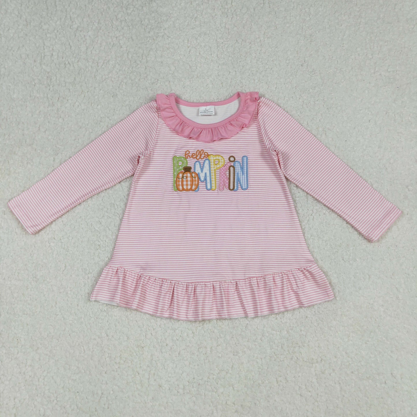 GT1183 Embroidery Pumpkins Baby Girls Pink Stripe Fall Tee Shirts Top C10.8