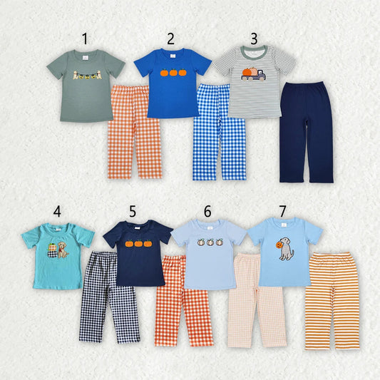 Sibling Baby Boys Dogs Pumpkin Tops Pants Outfits Clothes Sets 6.26