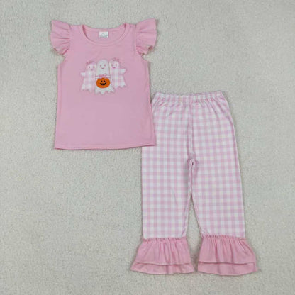 Sibling Baby Boys Girls Embroidery Ghost Pumpkins Pants Halloween Clothes Sets Rompers C10.10