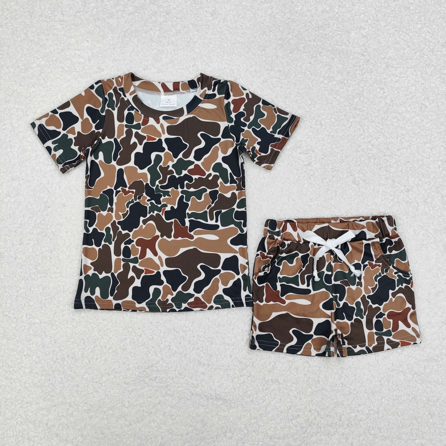 BT0905+SS0359 Baby Boys Duck Brown Camouflage Top Pockets Shorts Clothes Set