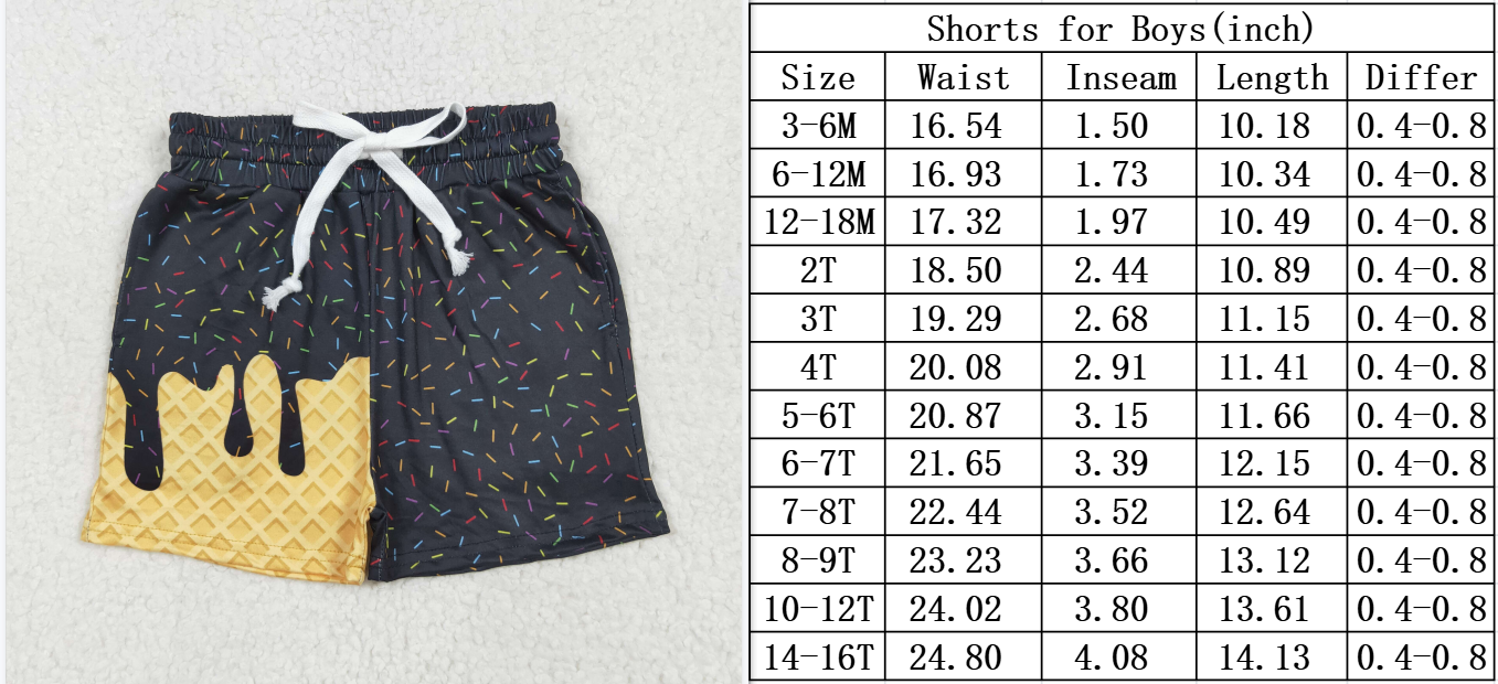 Sibling Baby Boys Ice Cream Drip Sprinkles Stars Summer Shorts Bottoms 7.25