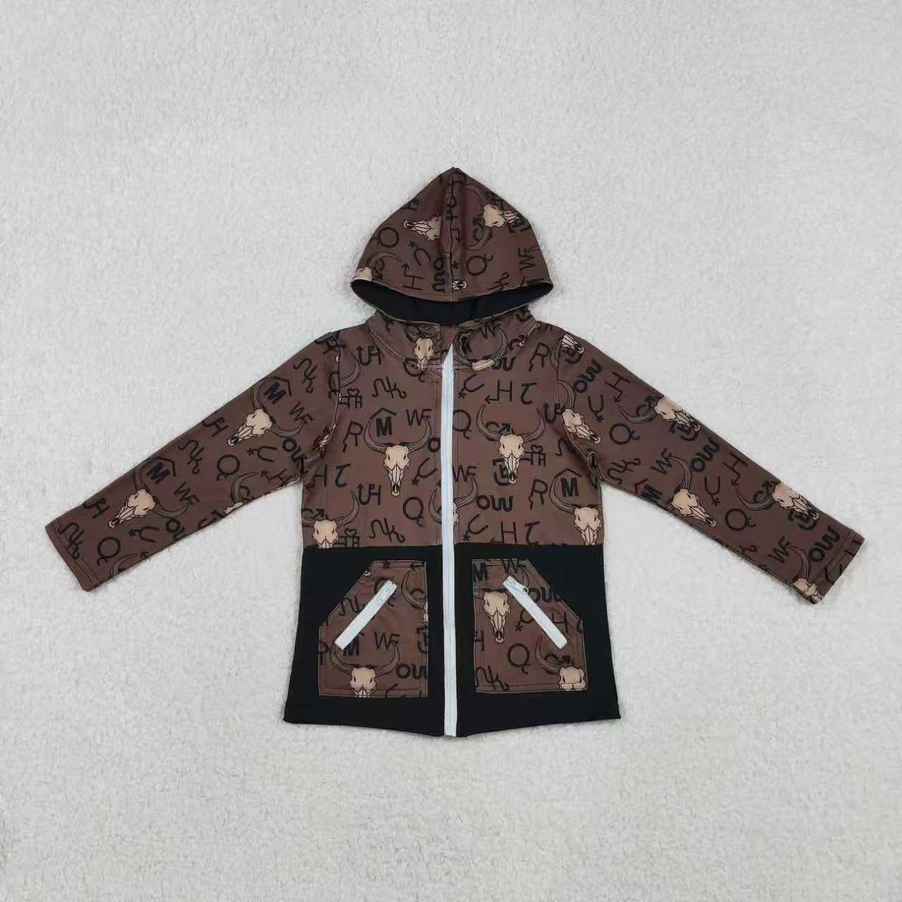 Sibling Baby Boys Bull Skull Pockets Zipper Hoodie Jackets Zipper Convertible Rompers C12.6