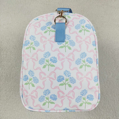 BA0294 Blue Ruffle Pink Bows Plaid Floral Gym Duffle Bag 4.22