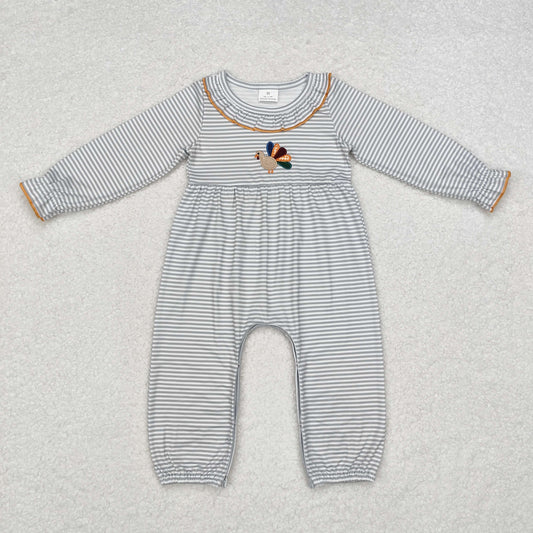 LR1542 Embroidered Turkey striped lace long-sleeved onesie