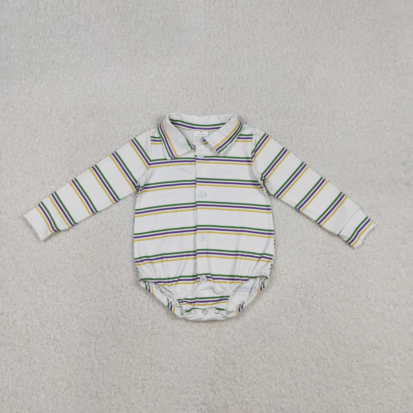 LR2880 Baby Boys Long Sleeve Mardigras Stripe Button Romper C12.8