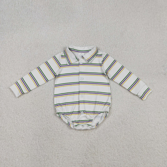LR2880 Baby Boys Long Sleeve Mardigras Stripe Button Romper C12.8