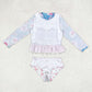 S0168 Flower pink and White striped Lace lace blue and white long sleeve swimsuit set