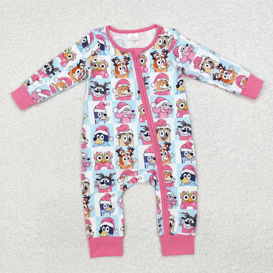 LR1783 Baby Infant Girls Christmas Dogs Zip Romper