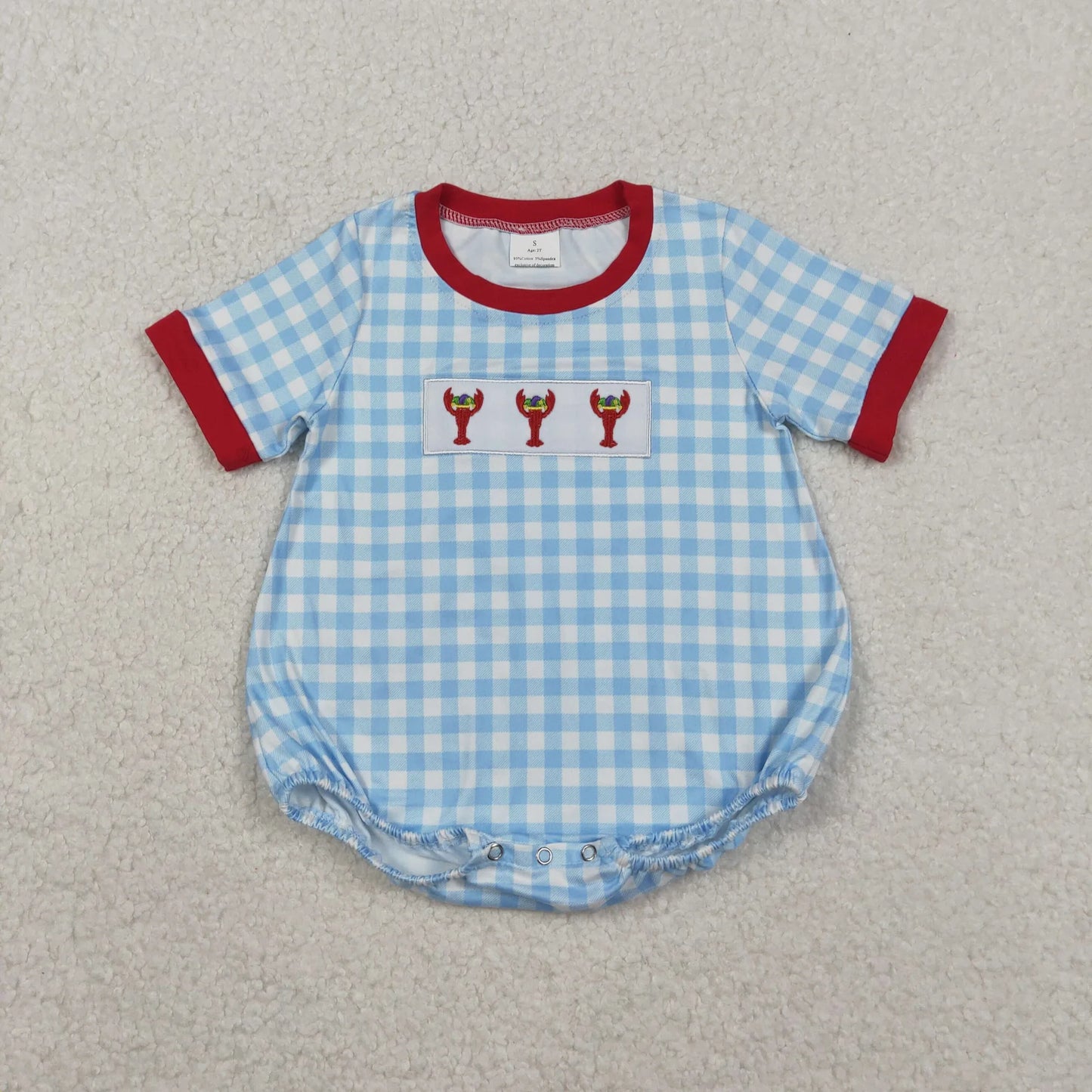Sibling Baby Boys Girls Embroidery Anchor Crayfishes Mardigras Checked Clothes Set Dress Romper C11.10