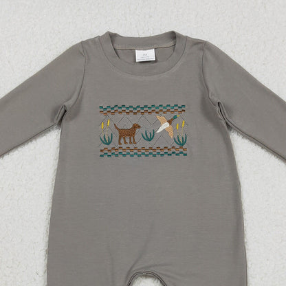 RTS LR2909 Baby Boys Winter Romper Embroidery Dog Ducks Baby Boys Hunting Rompers