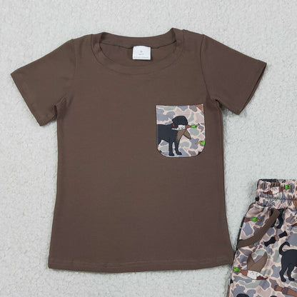 RTS BSSO1849 Baby Boys Shirt Top Dog Ducks Camo Pockets Short Hunting Clothes Sets