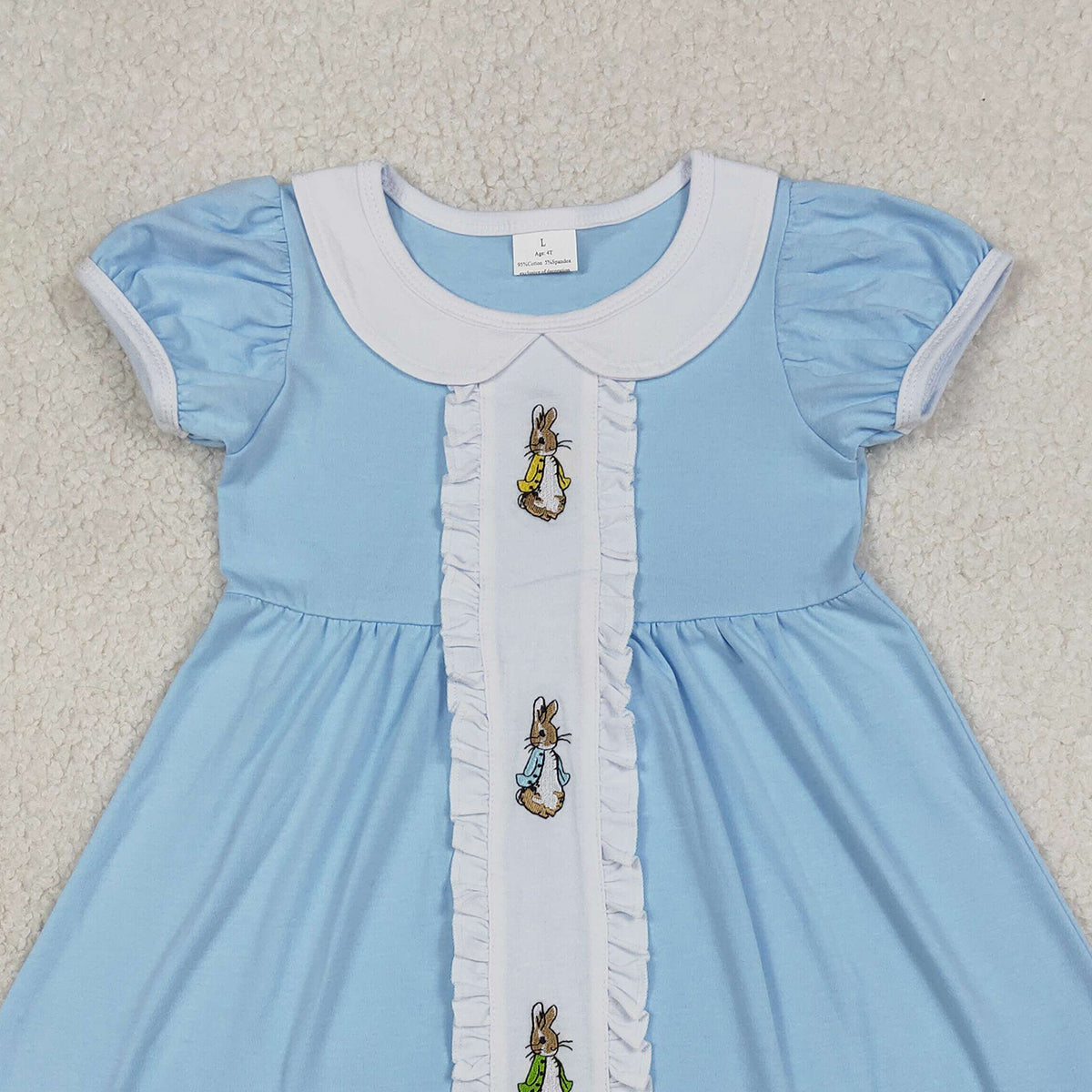 RTS GSD2961 Embroidery Rabbits Baby Girls Easter Collar Knee Length Dresses